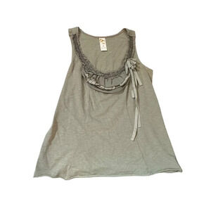 EUC Beautiful Anthropologie ribbon neck sleeveless top Medium 100% cotton